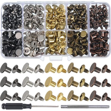 150 Sets 8mm Lederschrauben - Verschiedene Farben - Metallverschlüsse - Geeignet Für Gürtel, Taschen, Schuhe, Halsbänder Und Lederwaren.