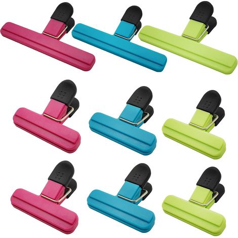 Beutelclips – 9 Luftdichte Clips – Robust – Aus Strapazierfähigem Kunststoff – Zur Aufbewahrung Von Lebensmitteln – Beutelclips In Verschiedenen Größen – Geeignet Für Küchensnacks