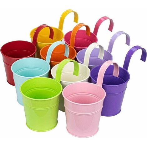Bunte Hängeblumentöpfe Aus Eisen, Balkon- Und Gartenblumentöpfe, Blumenkübel Aus Metall, Blumenhalter – 10 Zufällige Farben, Von Debuns