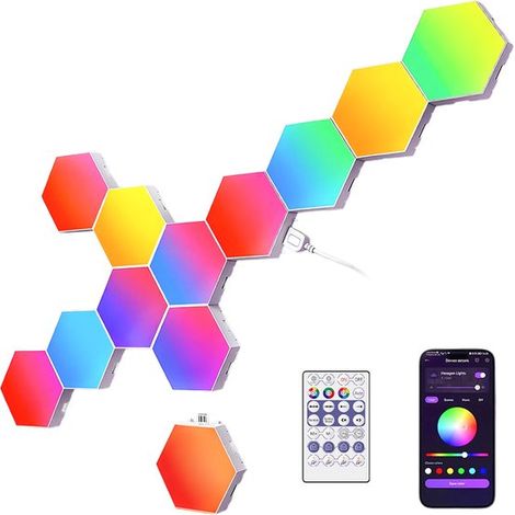 Intelligente Dekolampe Für Gamer – Sechseckige Led-lampe – 12er-pack – Rgb-wandleuchte Mit Musiksynchronisation Und App-steuerung – Ideal Für Gaming-setups – A