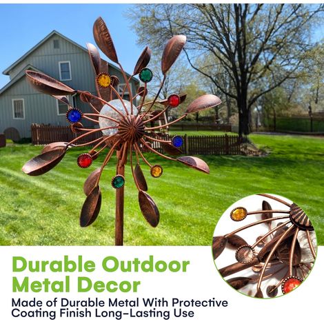 Jewel Cup 190 Cm (75 Zoll) Solar-wetterfahne - Mehrfarbige Led-glaskugel - Kinetische Windmühle Aus Metall Mit Zwei Drehrichtungen - Einfach Zu Montierende Garten- Und Außendekoration