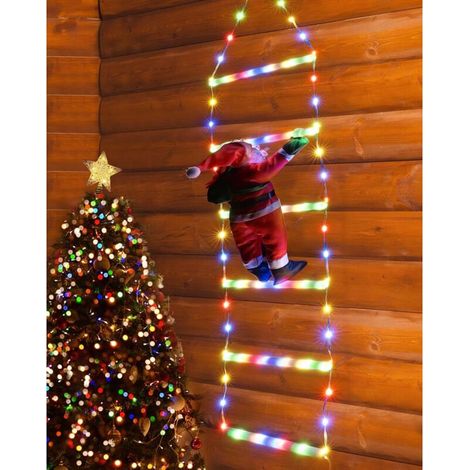 Led-leuchtleiter Mit Kletterndem Weihnachtsmann – Wand-, Fenster-, Weihnachtsdekoration (bunt) – 1 Stück, 3 Meter