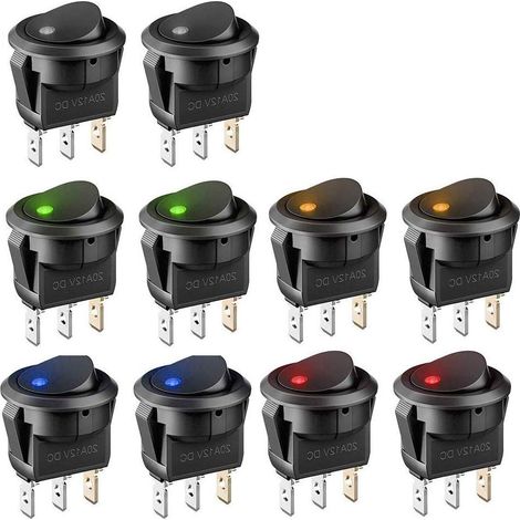 Packung Mit 10 Automatischen Schaltern 12v, 20a Mit Led-wippschalter (5 Zufällige Farben), Für Autolichter, Dc-wippschalter, Rund Und Leuchtend.