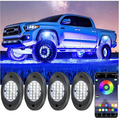 Rgb-led-scheinwerfer Für Felsen – Mehrfarbige Unterbodenbeleuchtung – App- Und Musikmodus – 12 V – Für Lkw, Jeeps, Suvs Und Quads