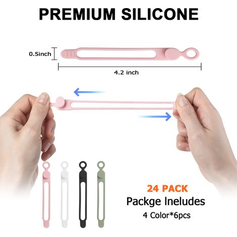 Set Mit 24 Silikon-kabelbindern, Ideal Zum Bündeln Von Kopfhörer-, Lade- Und Computerkabeln. Wiederverwendbare Kabelbinder, Perfekt Für Zuhause, Büro, Küche Und Mehr.