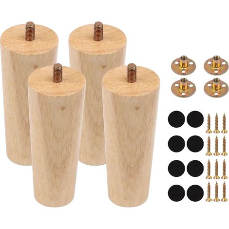 Set Mit 4 Holzmöbelfüßen, 12 Cm, Inklusive Befestigungsplatte, Schrauben Und Antirutschpads Für Sofa, Schrank, Tisch, Stuhl Und Schreibtisch
