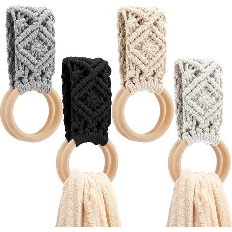 Set Mit 4 Gehäkelten Handtuchhaken Im Boho-stil – Handgefertigte Aufhängeringe – Geeignet Für Küchenschränke, Backofen- Und Herdtüren – 4 Farben