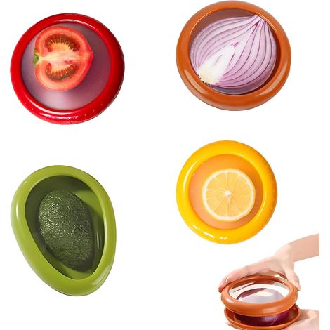 Set Mit 4 Wiederverwendbaren Silikon-obstaufbewahrungsbehältern, Ideal Zur Aufbewahrung Von Zwiebeln, Tomaten, Zitronen Und Avocados.
