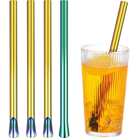 Set Mit 4 Wiederverwendbaren Und Farbenfrohen Edelstahl-shakern Mit Rührstab Für Smoothies Und Getränke