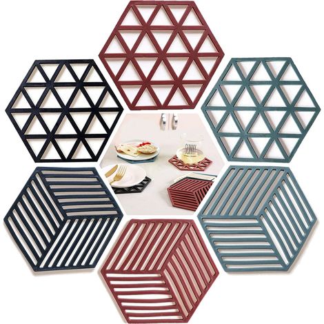 Silikon-tischmatte, 6-teiliges Set Mit Dreibein, Rutschfestem Untersetzer Und Tischdeckchen, Geeignet Für Küchentische, Als Speisenwärmer, Löffelablage, Zum Kochen Und Servieren.