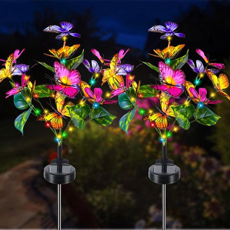 Solar-gartenleuchten, 2-teiliges Set Mit Blumen- Und Schmetterlingsmotiven, 2 Leuchtmodi, Wasserdichte Landschaftsbeleuchtung Für Wege, Garten, Terrasse, Hochzeiten, Weihnachten, Rasen Und Balkon