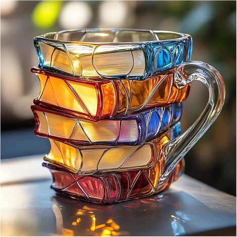 Tasse Mit Gemaltem Buchmotiv, Ein Originelles Geschenk Für Bücherliebhaber, Einzigartige Handgefertigte Glaskaffeetasse, 150 Ml, Lustige Und Originelle Teetasse Mit Buchmotiv, Hübsche Flasche