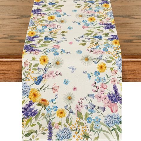 Tischläufer – Tischläufer Mit Blumenmuster – Oster-tischläufer – Hochwertiges Leinen – Frühlingsdeko Für Küche, Esszimmer Oder Partys – 33 X 183 Cm – Gänseblümchen