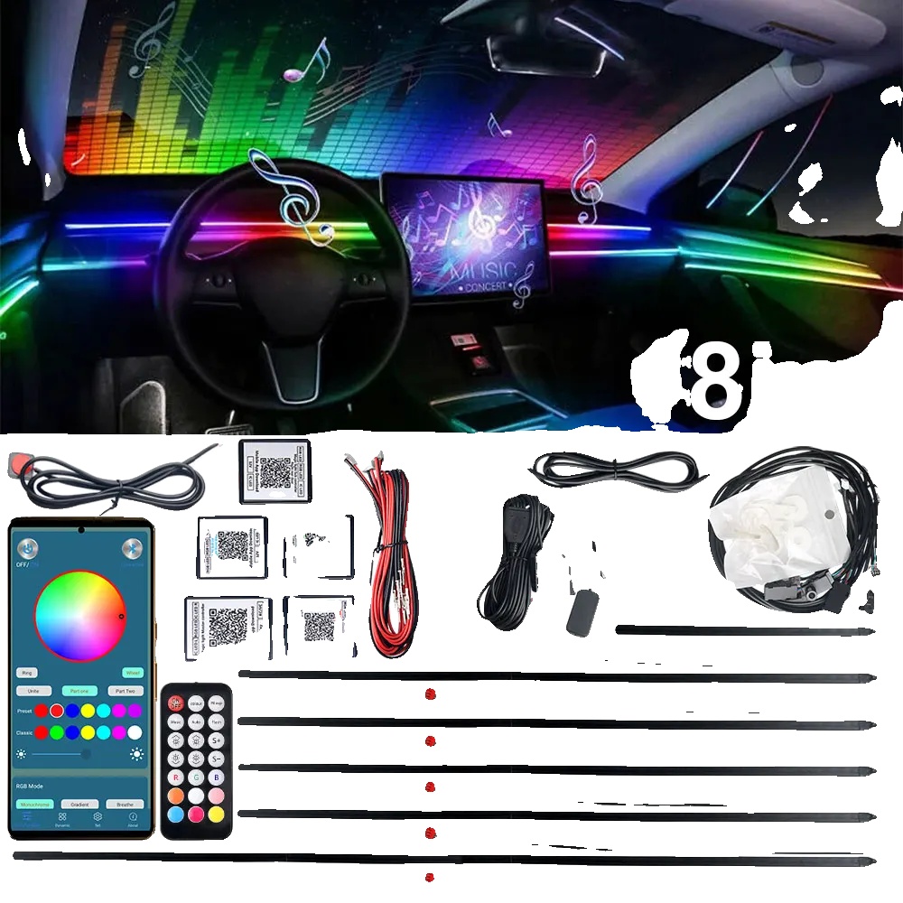 Innenraum Auto Led Streifenlichter, Rgb Farboptionen, Kabellose Steuerung, 18 In 1, Rgb-a