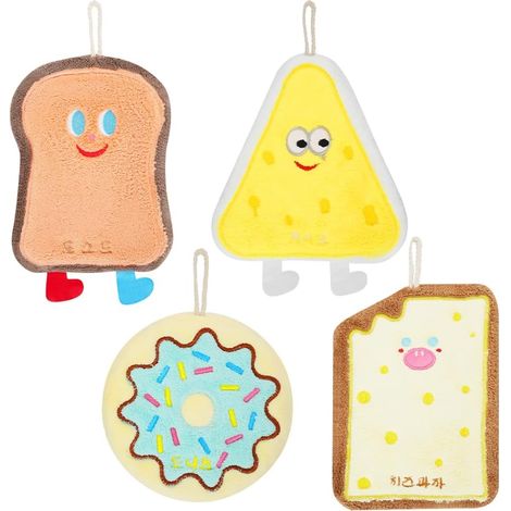 Wunderschöne, Weiche Und Saugfähige Hängehandtücher Aus Korallenvlies Mit Einem Muster Aus Hecht, Käse, Toast, Keksen Und Donuts Sowie Praktische Küchen- Und Badezimmeraccessoires.