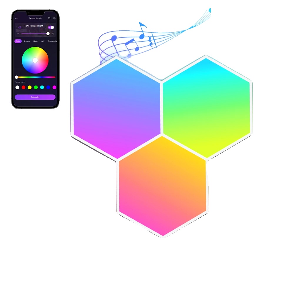 Hexagon Led-wandlichter, Musik-synchronisation, App- Und Fernbedienung, Led-hexagon-licht 3 Stück