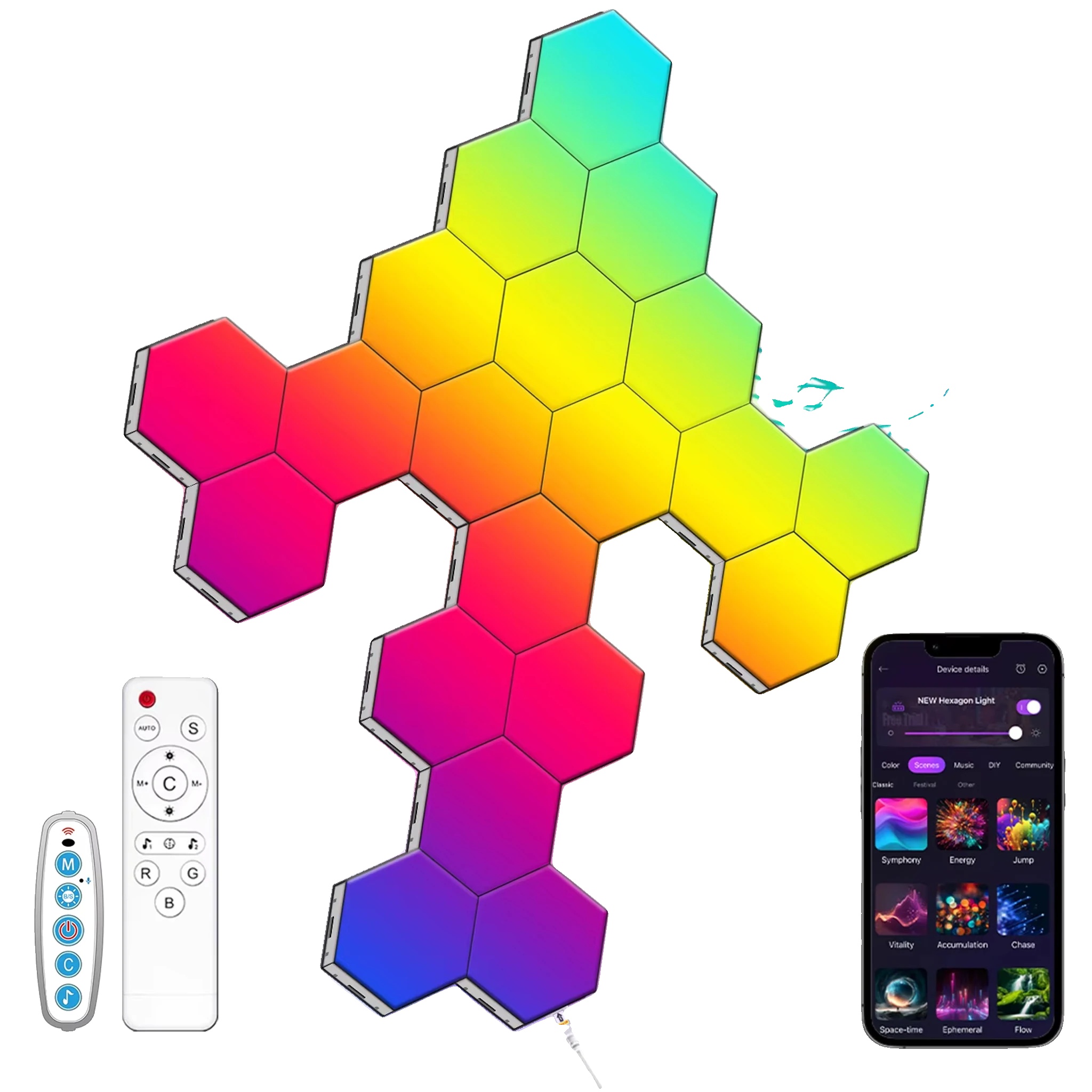 Hexagon Led-wandlichter, Musik-synchronisation, App- Und Fernbedienung, Led-hexagonlicht20pcs