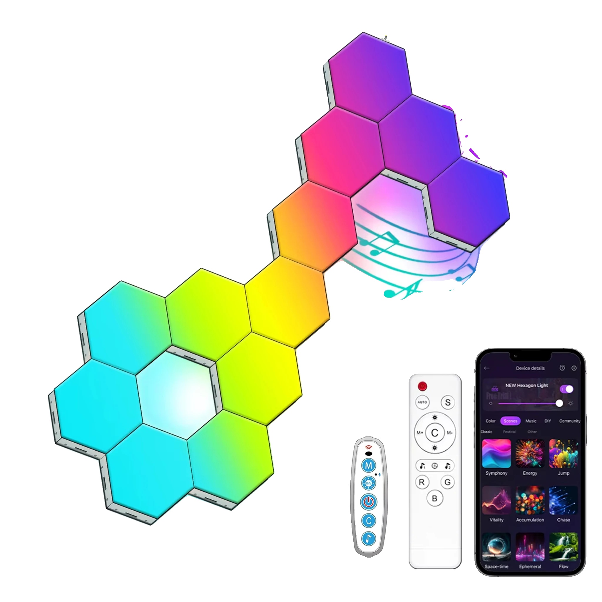 Hexagon Led-wandlichter, Musik-synchronisation, App- Und Fernbedienung, Led-hexagonlicht 12pcs