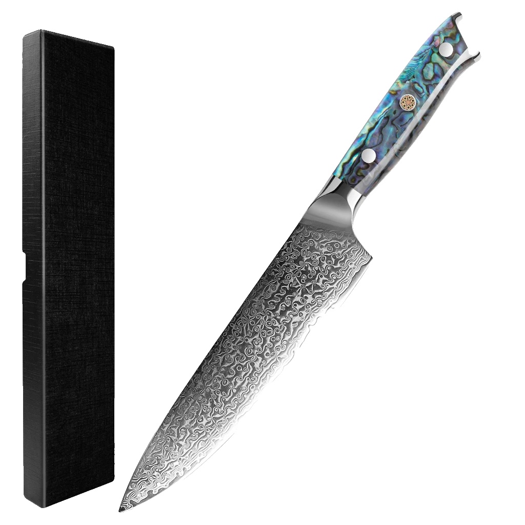 Kochmesser, Damaststahlklinge, Ergonomischer Griff Aus Abalone-schale, Grün Dms-017, 8 Zoll