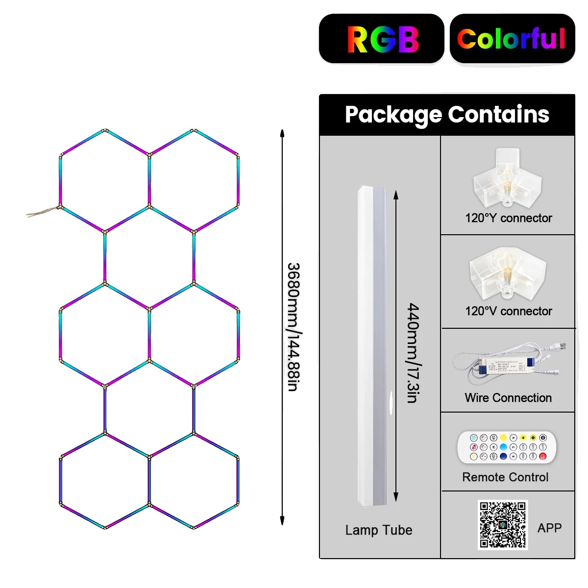 Led-licht, Sechseckiges Design, Bluetooth-steuerung, 3 Mit 5-löchern