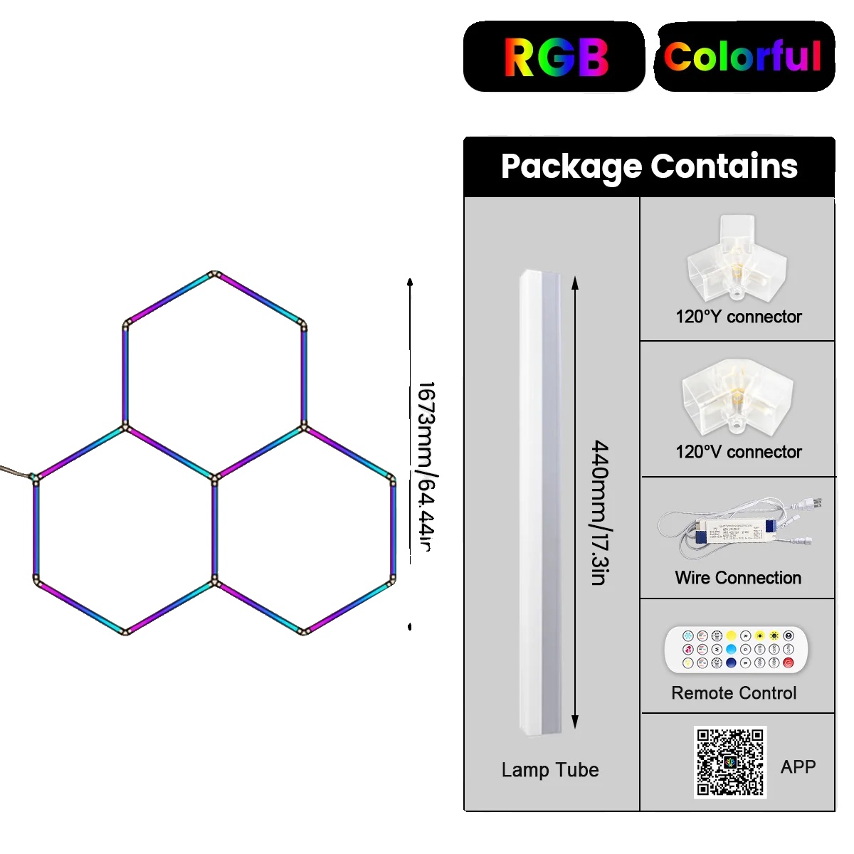 Led-licht, Sechseckiges Design, Bluetooth-steuerung, 3-loch