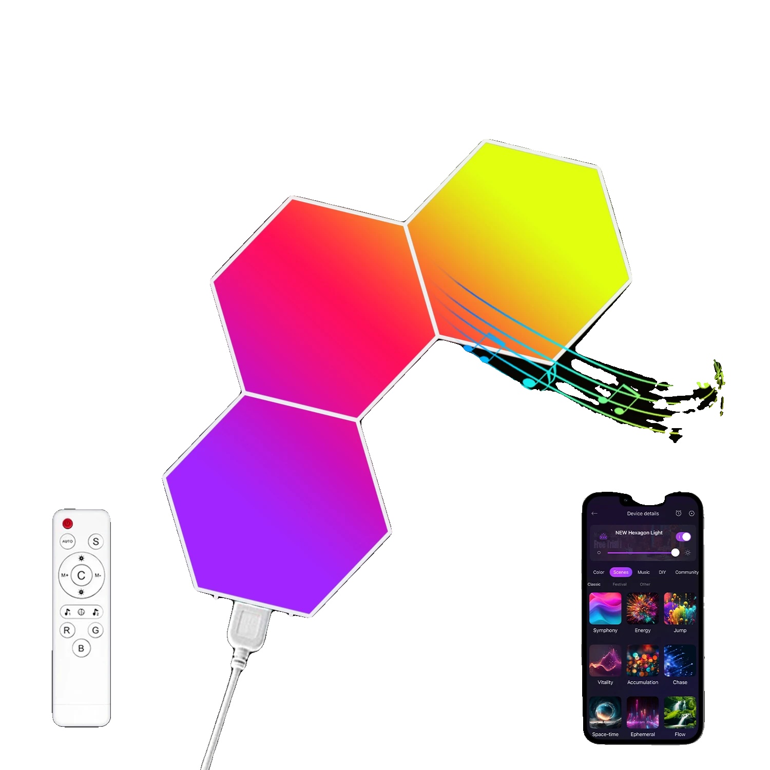 Hexagonlichter, Smarte Steuerung, Musik-synchronisation, Hexagonlichter 3pcs