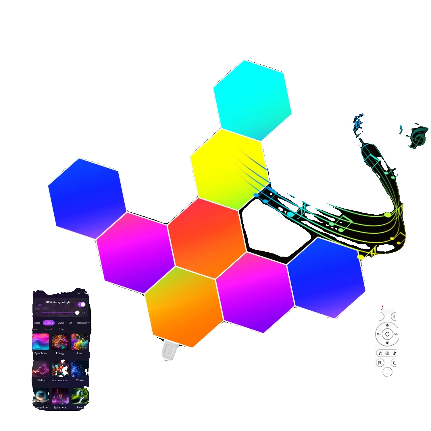 Hexagonlichter, Smarte Steuerung, Musik-synchronisation, Hexagonlichter 8pcs
