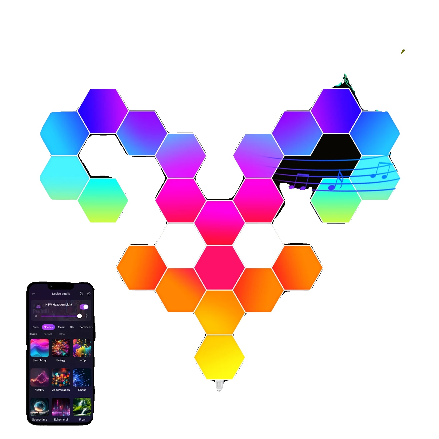 Hexagonlichter, Smarte Steuerung, Musik-synchronisation, Hexagonlichter 24pcs