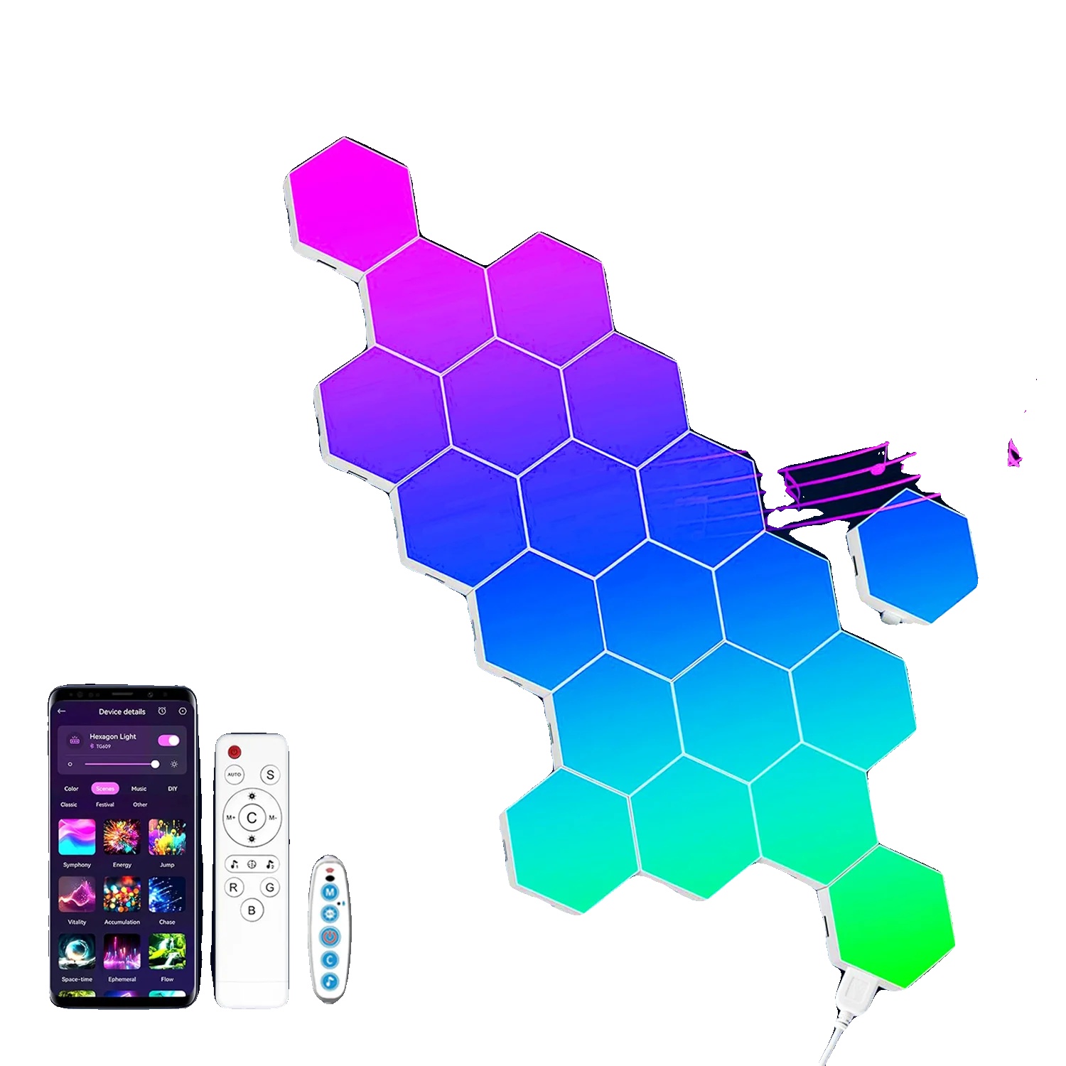 Sechseckige Wandlichter, Musik-synchronisation, Diy-modulares Design, Hexagon Licht-c, 20pcs
