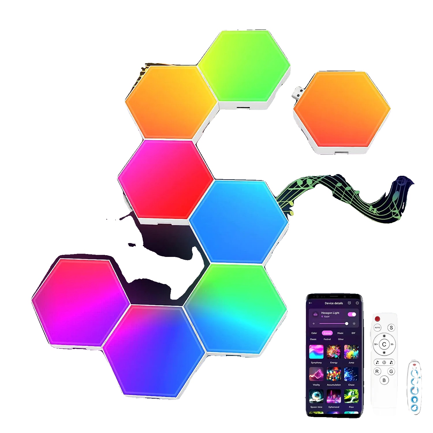 Sechseckige Wandlichter, Musik-synchronisation, Diy-modulares Design, Hexagon Licht-b, 8pcs