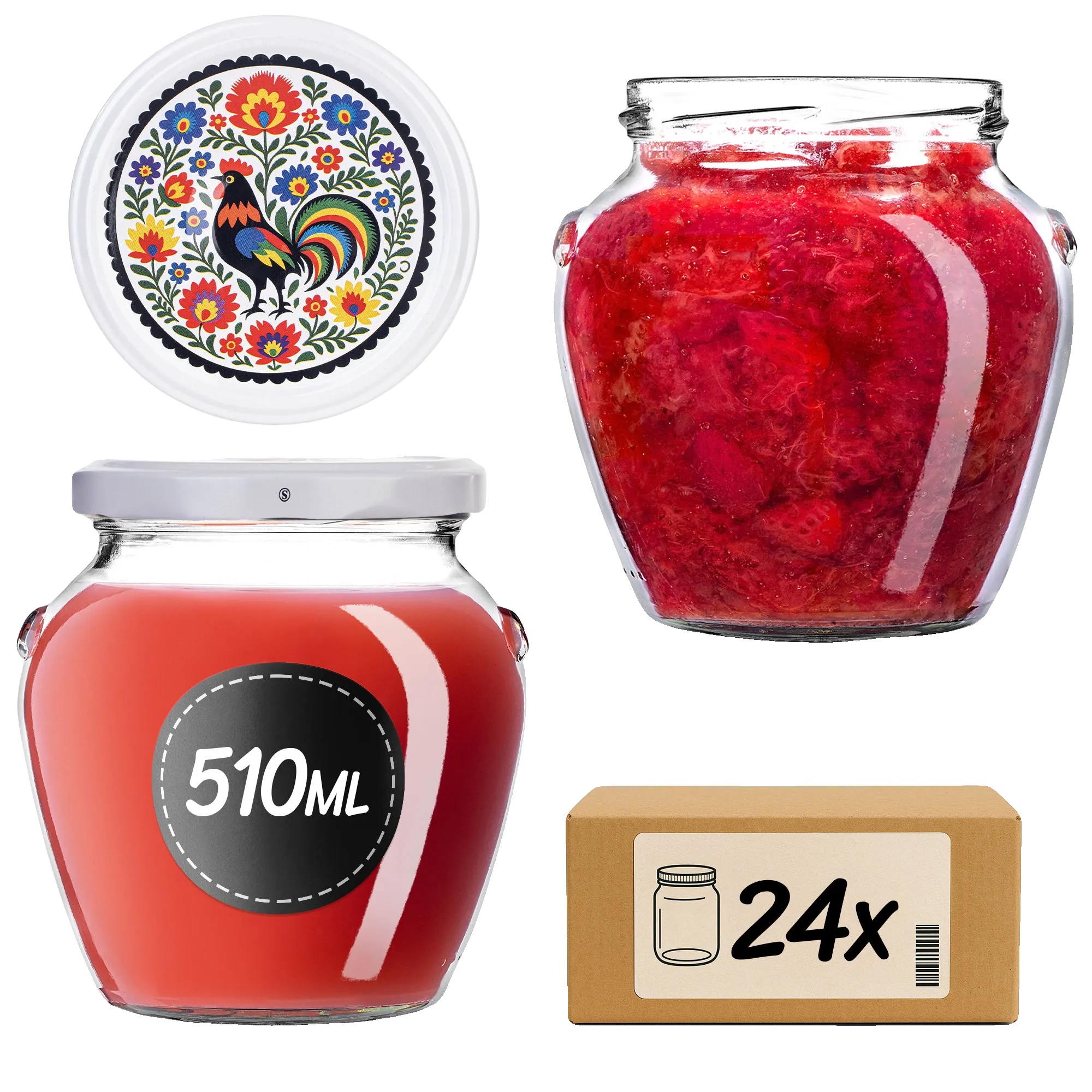Glasbehälter, 510 Ml Fassungsvermögen, 82 Mm Durchmesser, 24er Set, Hitzebeständig, Weithals-design