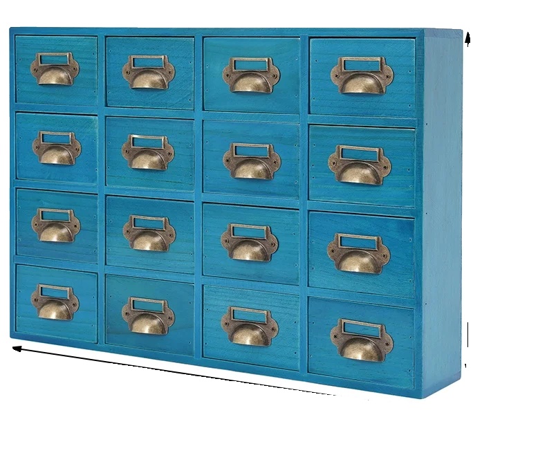 Aufbewahrungsschrank, Vintage-design, 16 Fächer, Blau