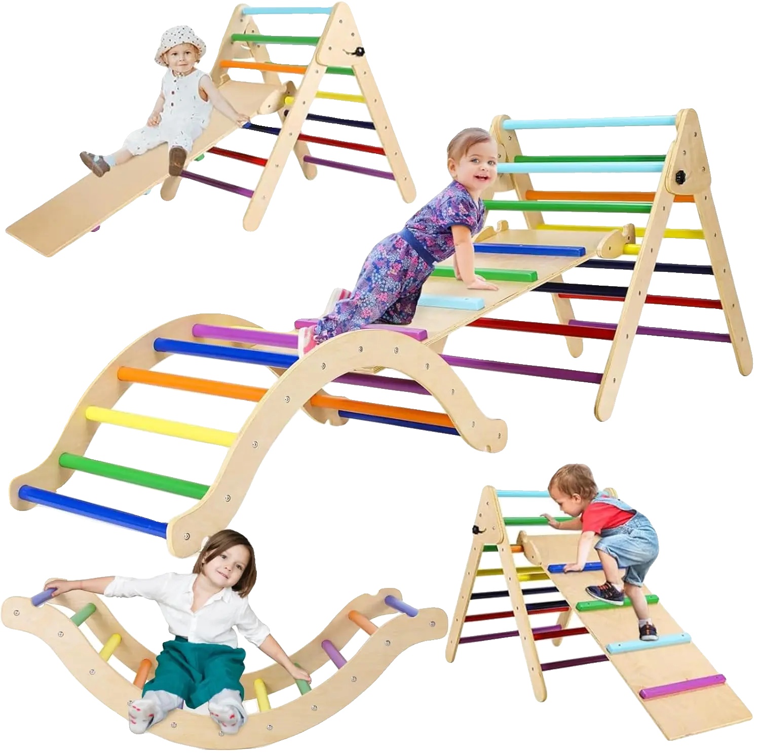 Kletterdreieck Für Kinder, Birke Und Kiefer, 180 X 50 X 83 Cm, Maximalbelastung 60 Kg, Empfohlenes Alter 3-7 Jahre, Minimalistischer Moderner Stil