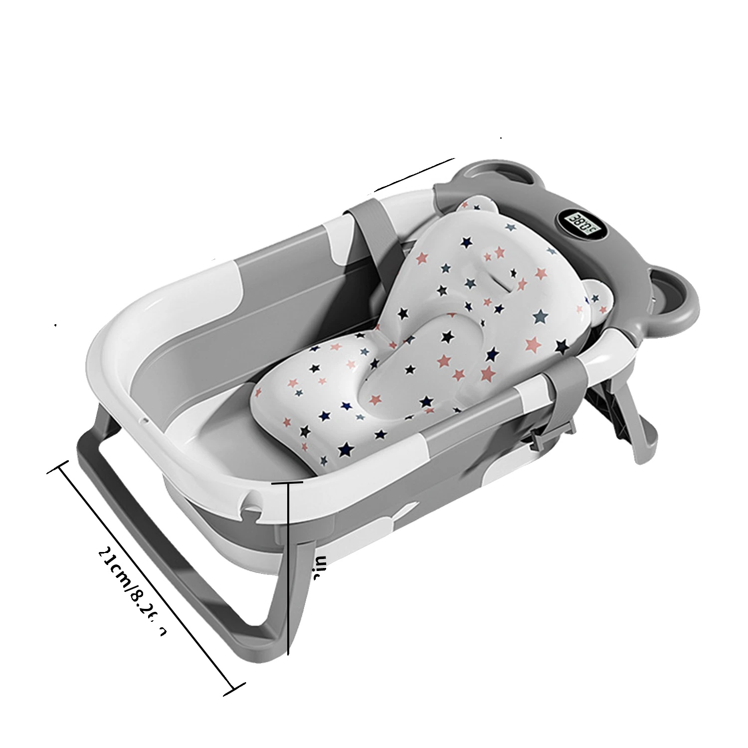 Babybadewanne, Integriertes Thermometer, Tragbares Faltbares Design, Grau