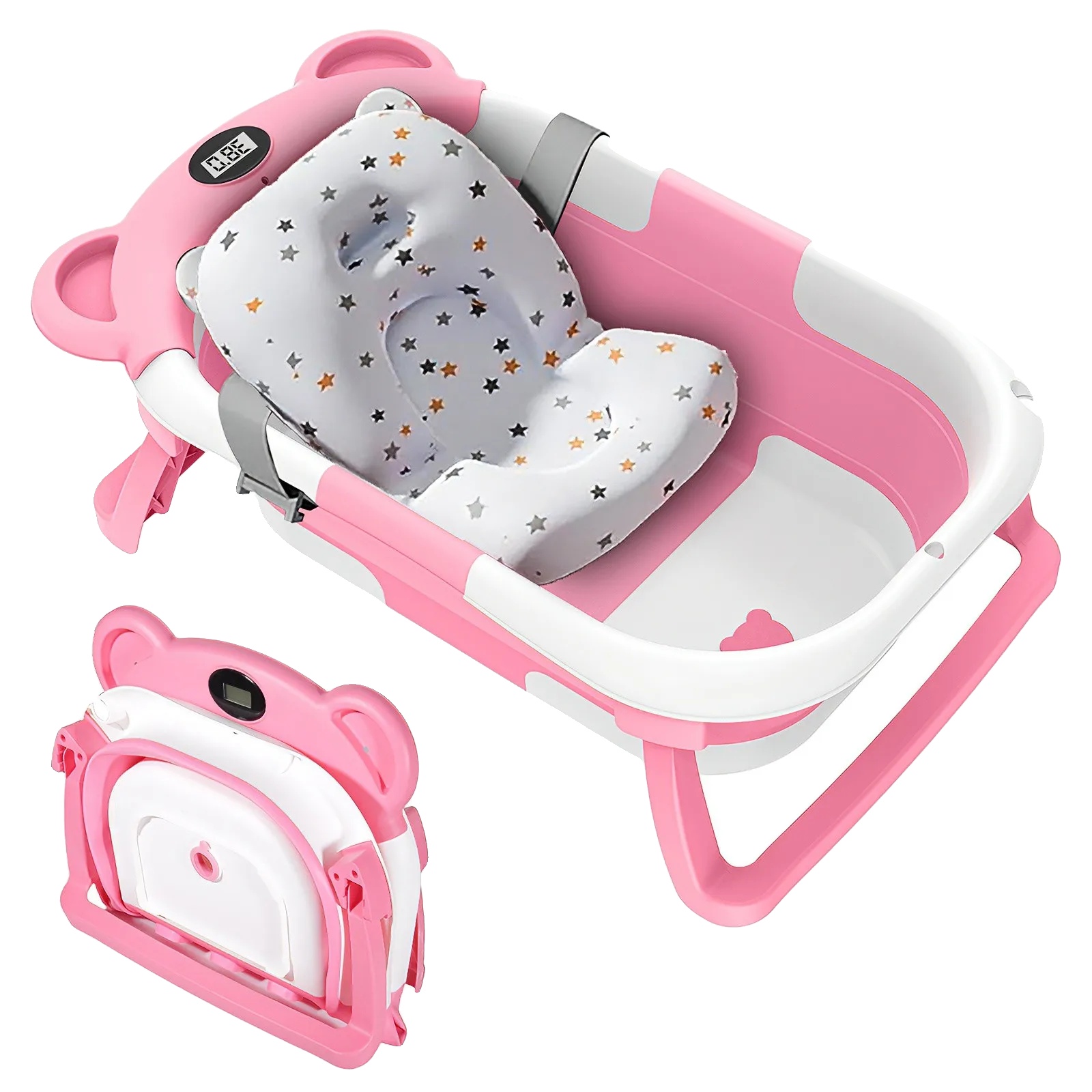 Babybadewanne, Rutschfeste Basis, Integriertes Thermometer, Rosa-typ B