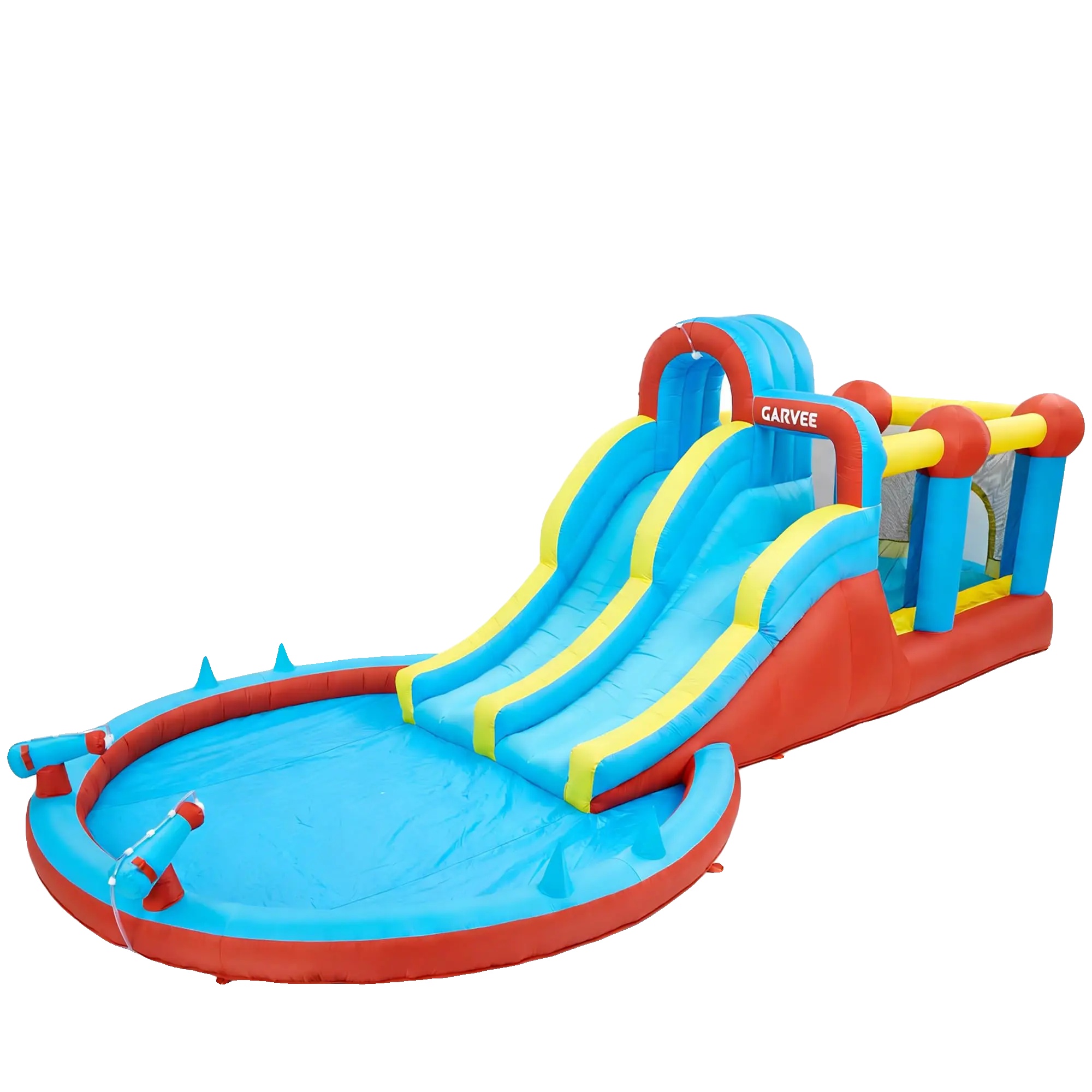 8-in-1 Aufblasbarer Wasserpark, Doppelte Rutschen, Sprungbereich, Mehrfarbig