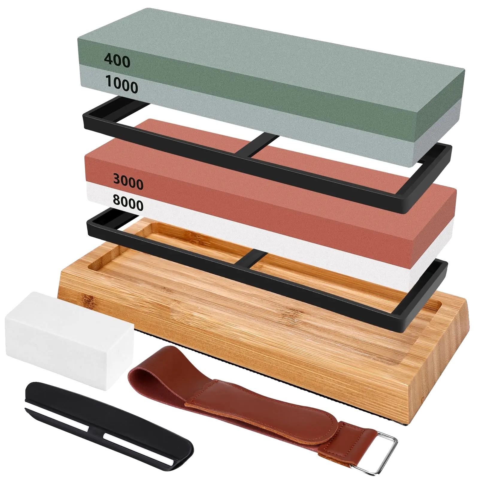 Wetzstein-set, Rutschfeste Bambusbasis, Mehrmesser-kompatibilität, Multi