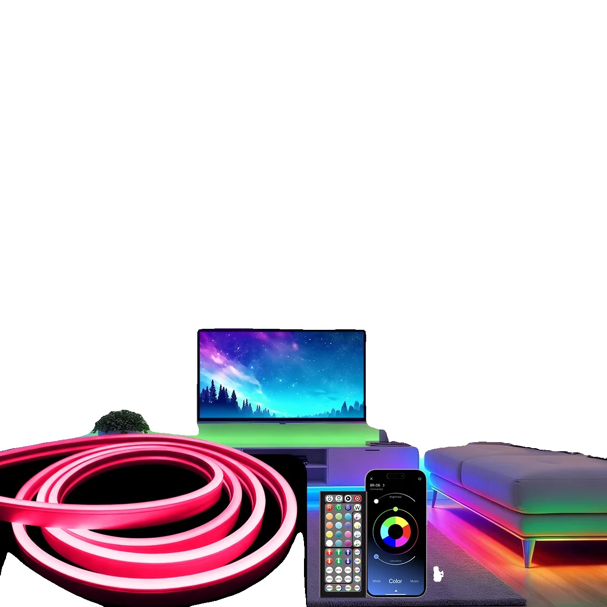 Led Neon Streifenlichter, Flexibles Design, Musik-synchronisationsfunktion, 20m, Rgb-a