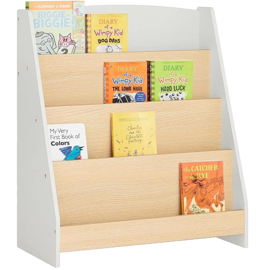 Kinderbuchregal, P2 Mdf-material, 61 Cm X 30 Cm X 71 Cm, Vier Offene Fächer, Tragfähigkeit 3 Kg Pro Ebene, Abgerundete Ecken Für Sicherheit