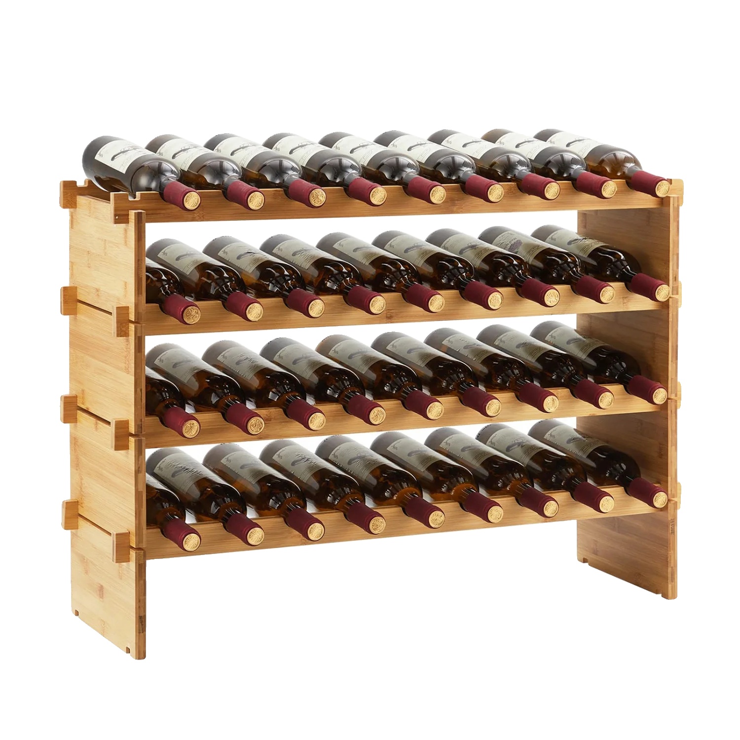 Weinregal, Modulares Design, Robuste Bambus-konstruktion, 4 Etagen 36 Flaschen