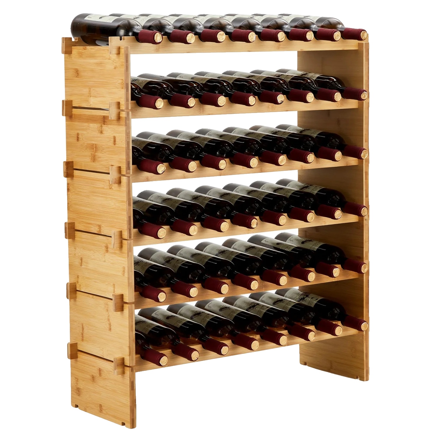 Weinregal, Modulares Design, Robuste Bambus-konstruktion, 6 Etagen 48 Flaschen