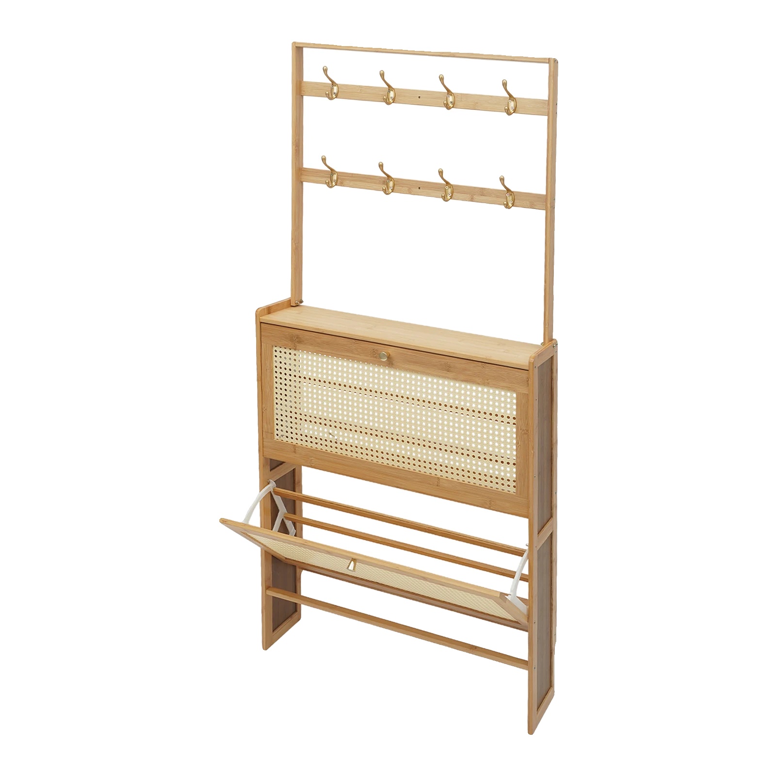 Schuhschrank, 2-stufige Aufbewahrung, 8 Haken, Holzfarbe