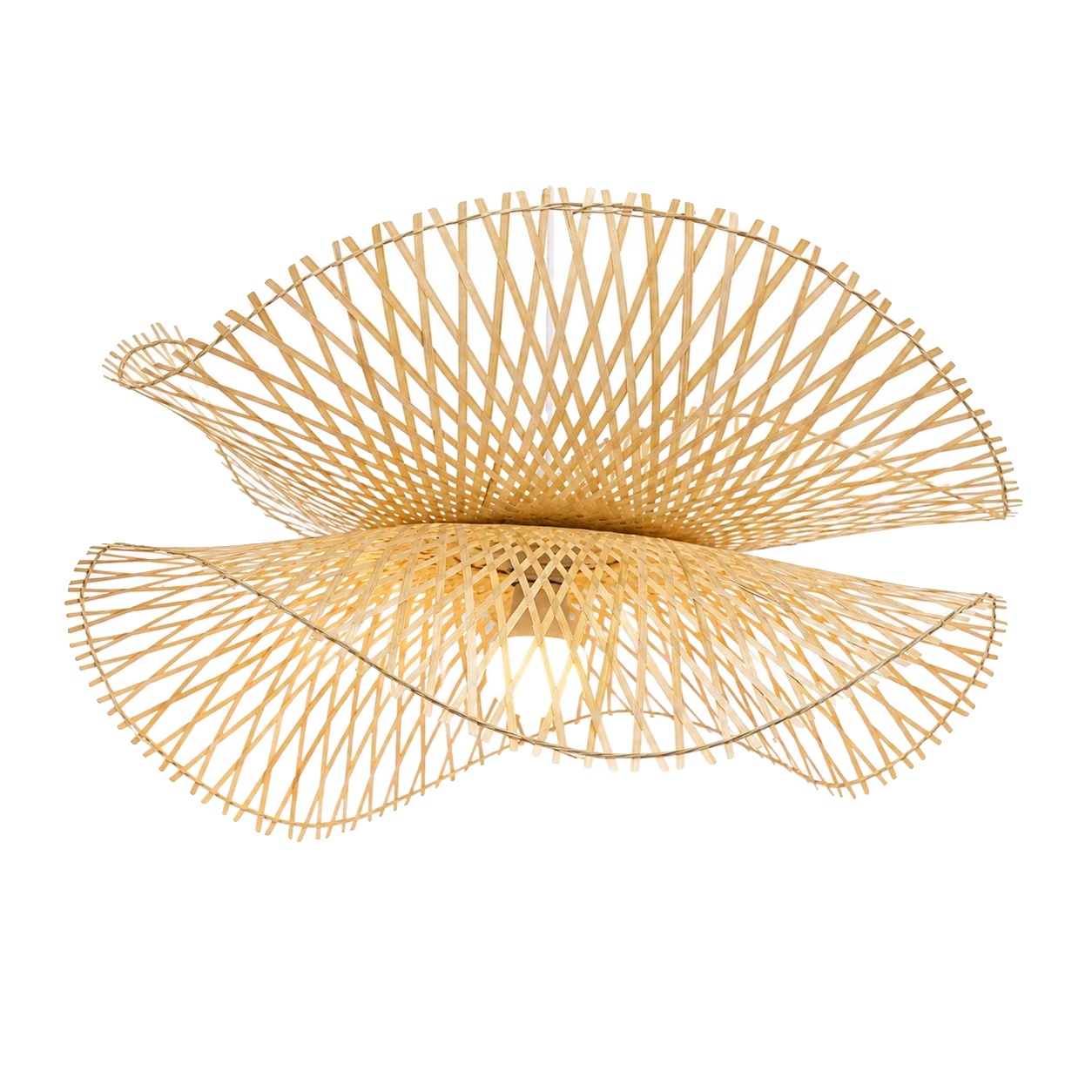 Pendelleuchte, Handgewebtes Bambusdesign, Verstellbare Hängehöhe, Dia 55cm, Keine Glühbirne