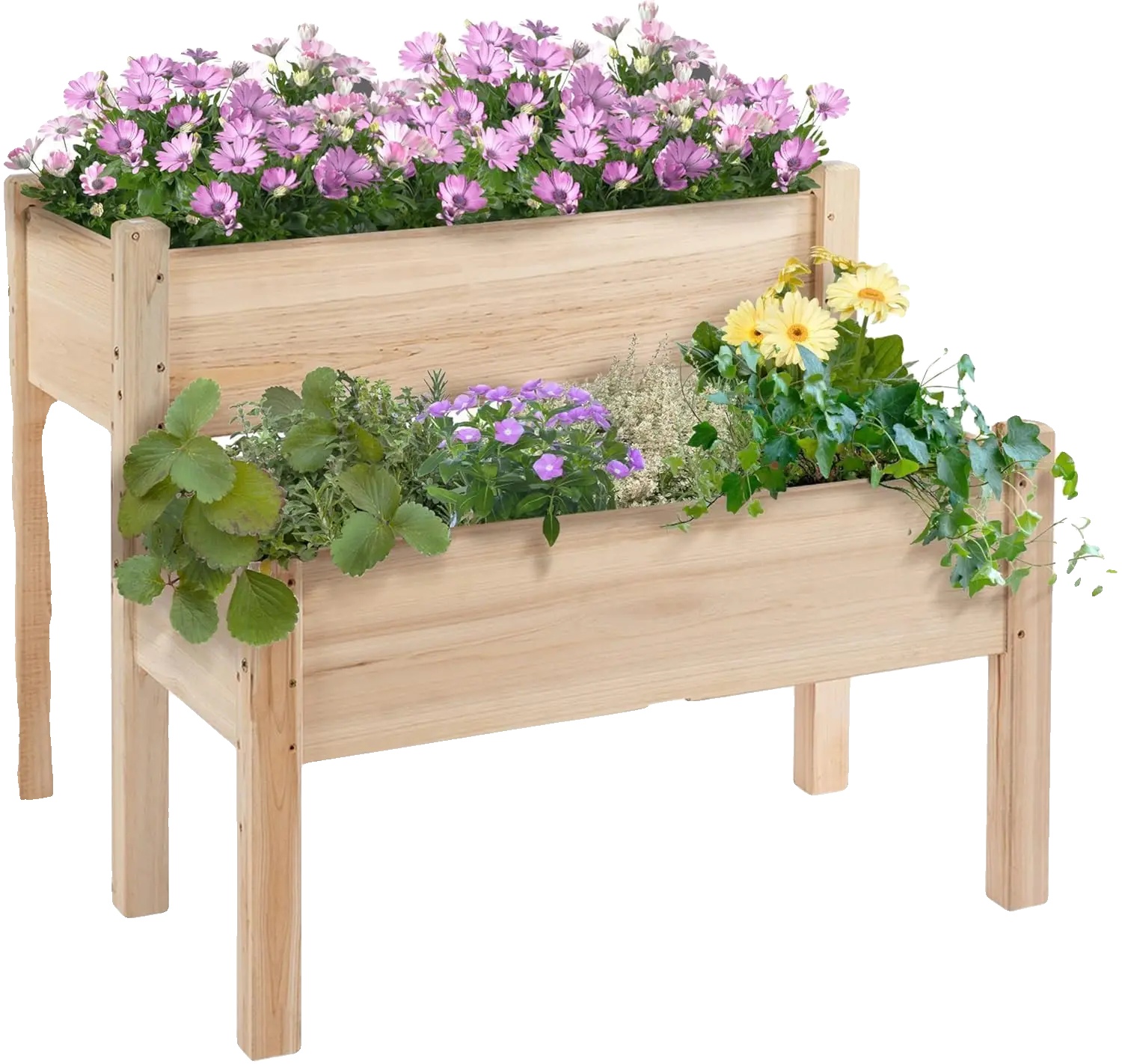 Hochbeet, Fichtenholz, 84 Cm X 84 Cm X 74 Cm, 2-stufige Konstruktion, Ergonomisches Design, Integrierte Entwässerungsöffnungen