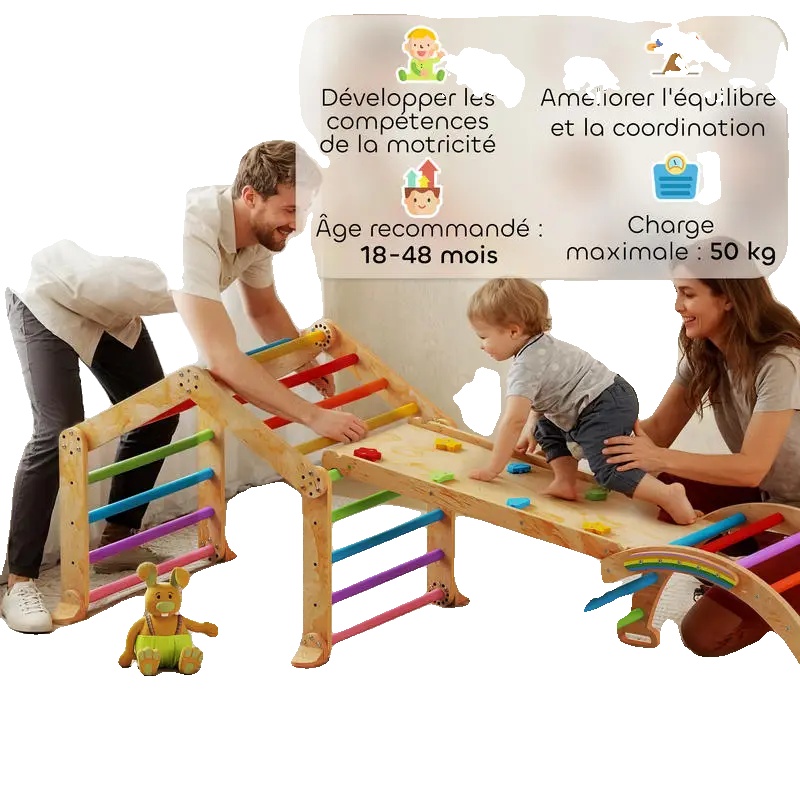 Klettergerüst, Massivholz, 9-in-1 Struktur, Indoor-aktivitätszone, Rutsche, Tafel