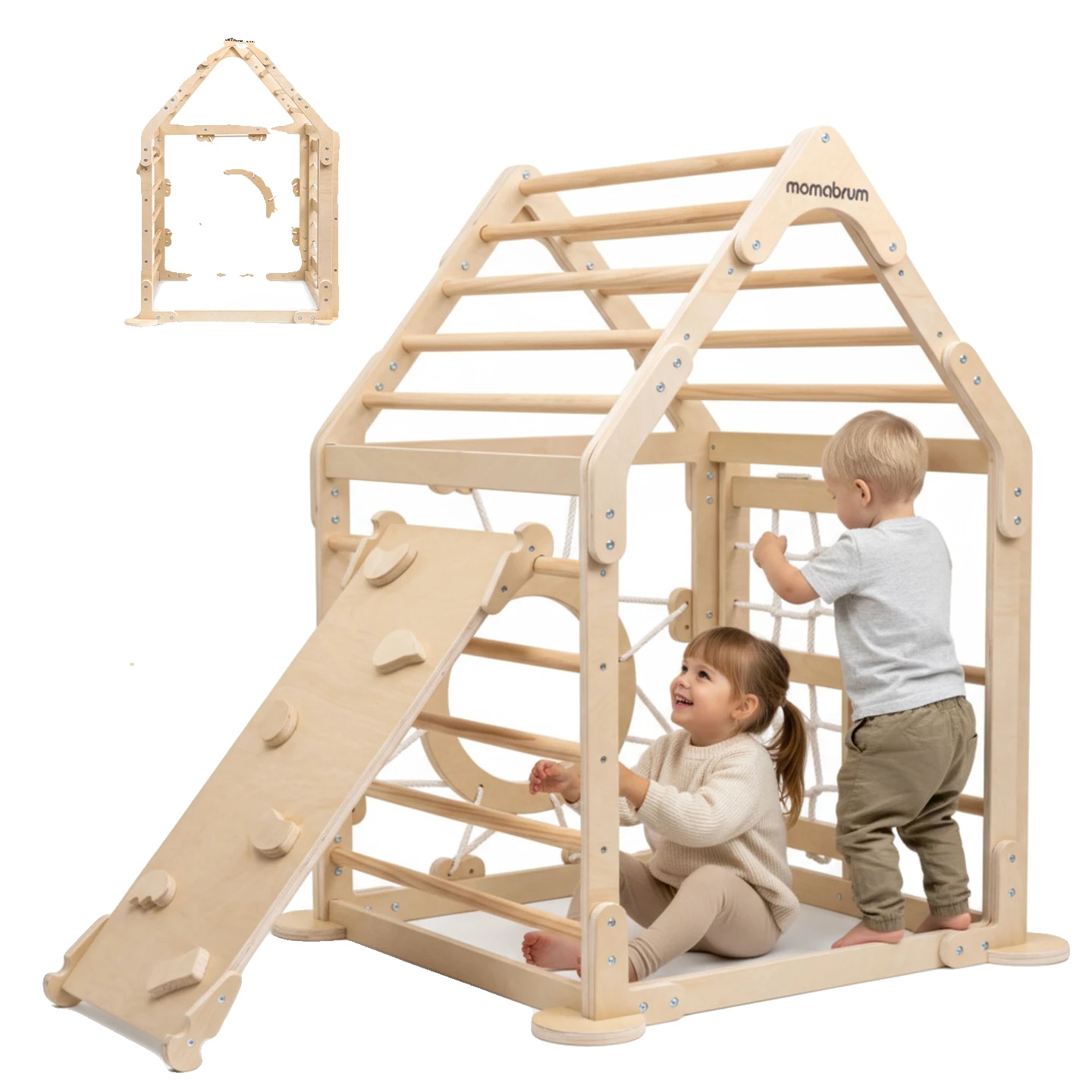 Spielhaus, Holzmaterial, Abmessungen 1,5 M X 1,5 M X 1,2 M, Geeignet Für Kinder Von 3-6 Jahren, Kletterstruktur Mit Rutsche Und Leiter,