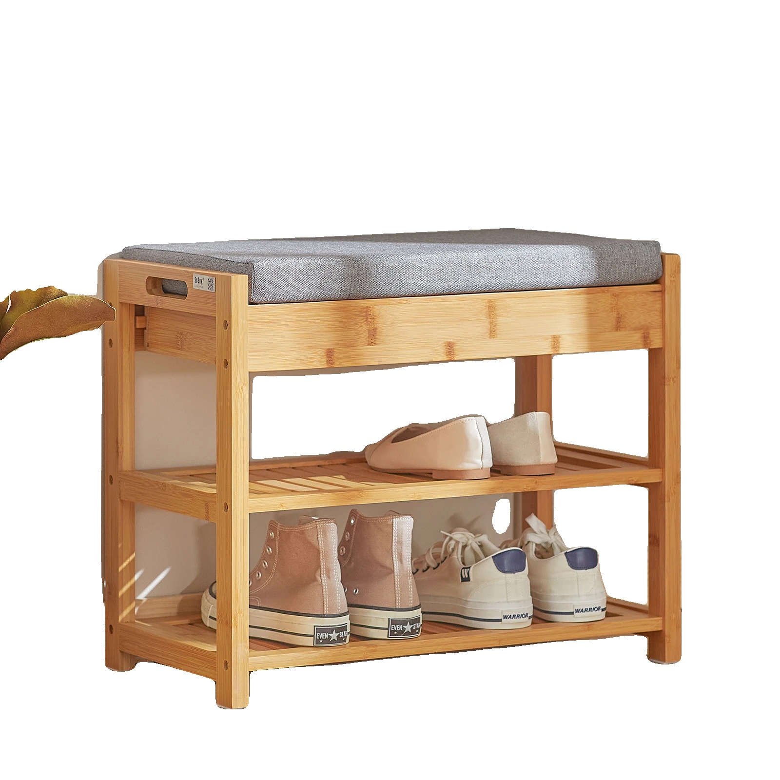 Schuhbank, Bambus-konstruktion, Gepolsterter Sitz, Kaffee
