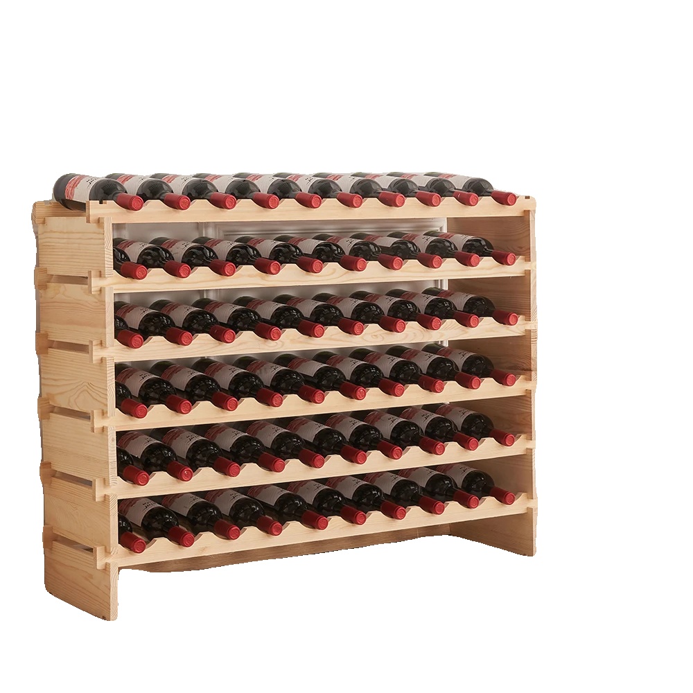 Weinregal, 60 Flaschen Kapazität, Modernes Design, Natürliche Holzfarbe