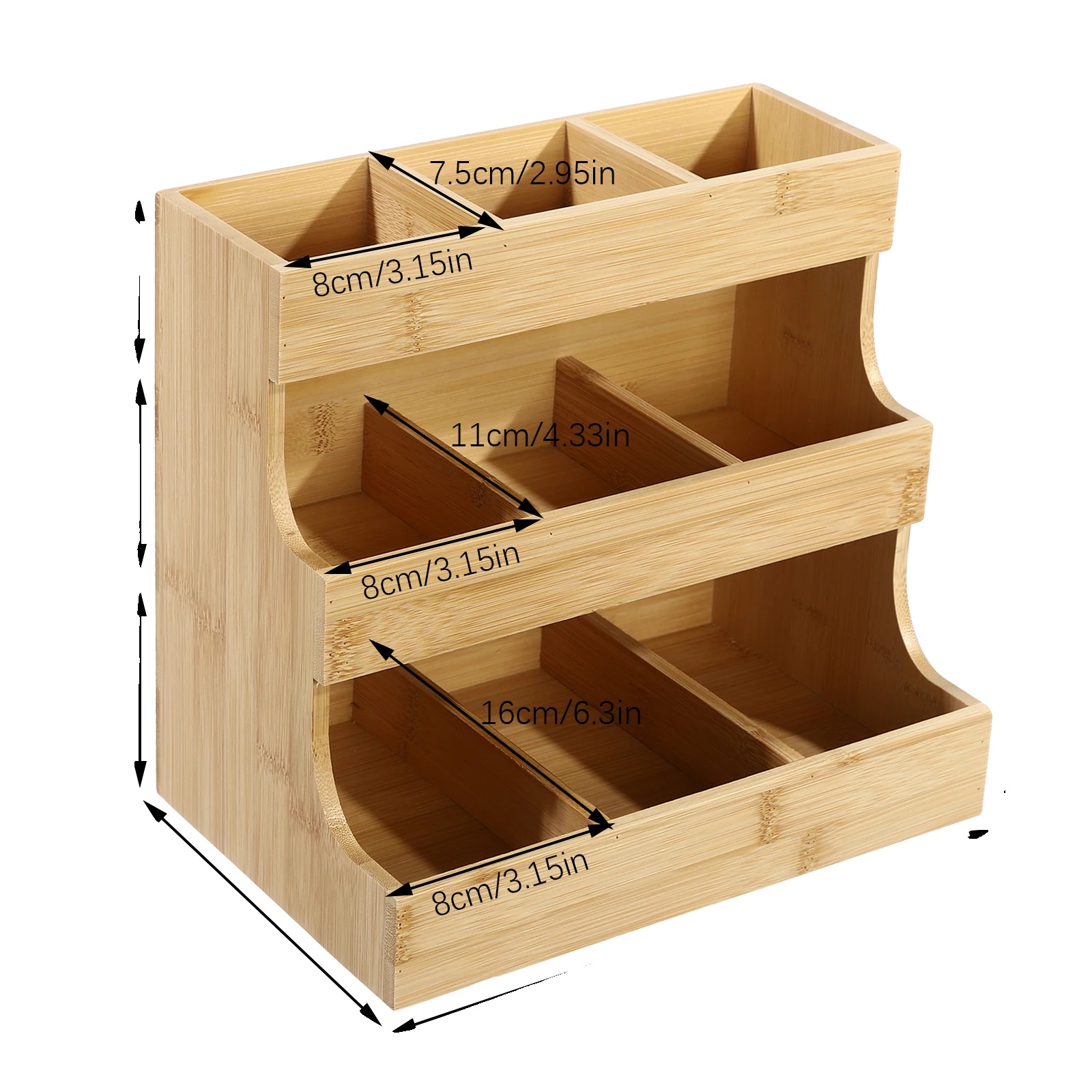 Aufbewahrungsorganisator, Bambusmaterial, 3-stufiges Design, Holzfarbe
