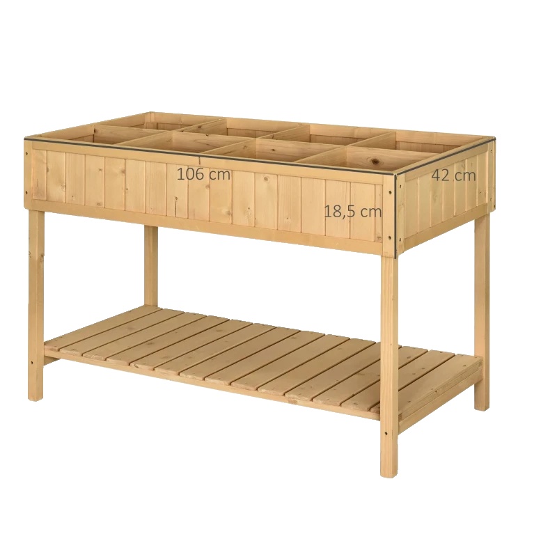 Pflanztisch, Erhöhtes Design, 8 Fächer Mit Drainage, Naturholz